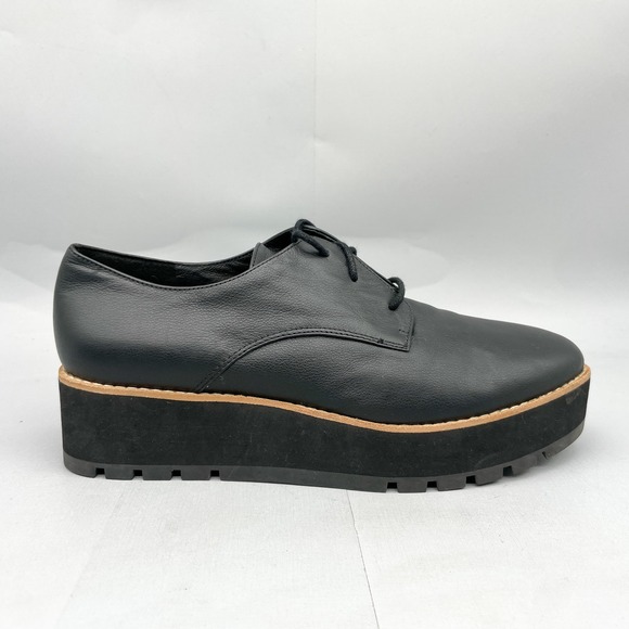 Eileen Fisher Shoes - Eileen Fisher Womens 9 Eddy Oxford Black Leather Platform Derby Shoe Chunky Heel